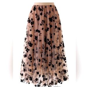 Long Ballerina Full Skirt maxi blush nude tulle black floral ballet